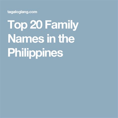 Top 20 Family Names in the Philippines .
